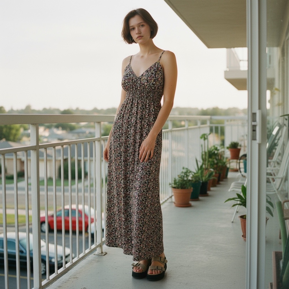J For Justify XL Ditsy Micro‎ Floral Slit Maxi Spaghetti Strap Dress Cottagecore